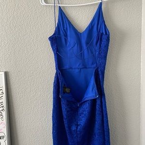 Short, blue, formfitting dress